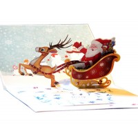 3d Pop Up Christmas Xmas Card, Santa Claus Reindeer Sledge Greeting Card Love Family Friendship